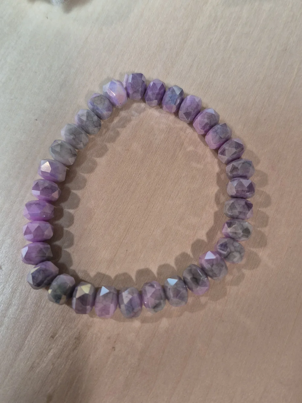 💜💚NEW💜💚 PRETTY!! Faceted MOSS AGATE WITH LAVENDAR QTZ Mix Stretch Bracelet